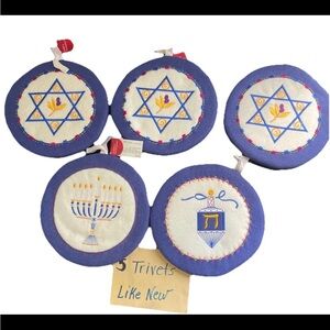 Blue and White Hanukkah Trivets Set